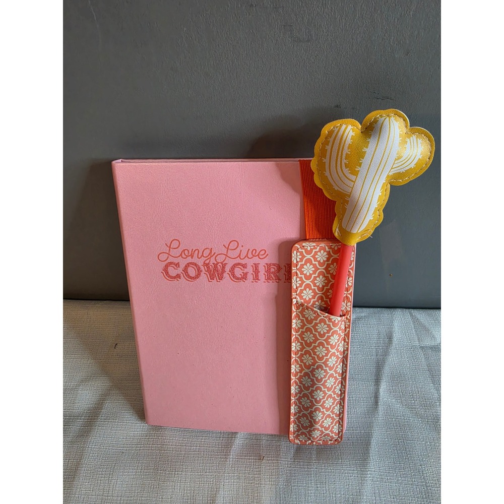 Long Live Cowgirl Pink Journal with Cactus Pen and Elastic Holder Set